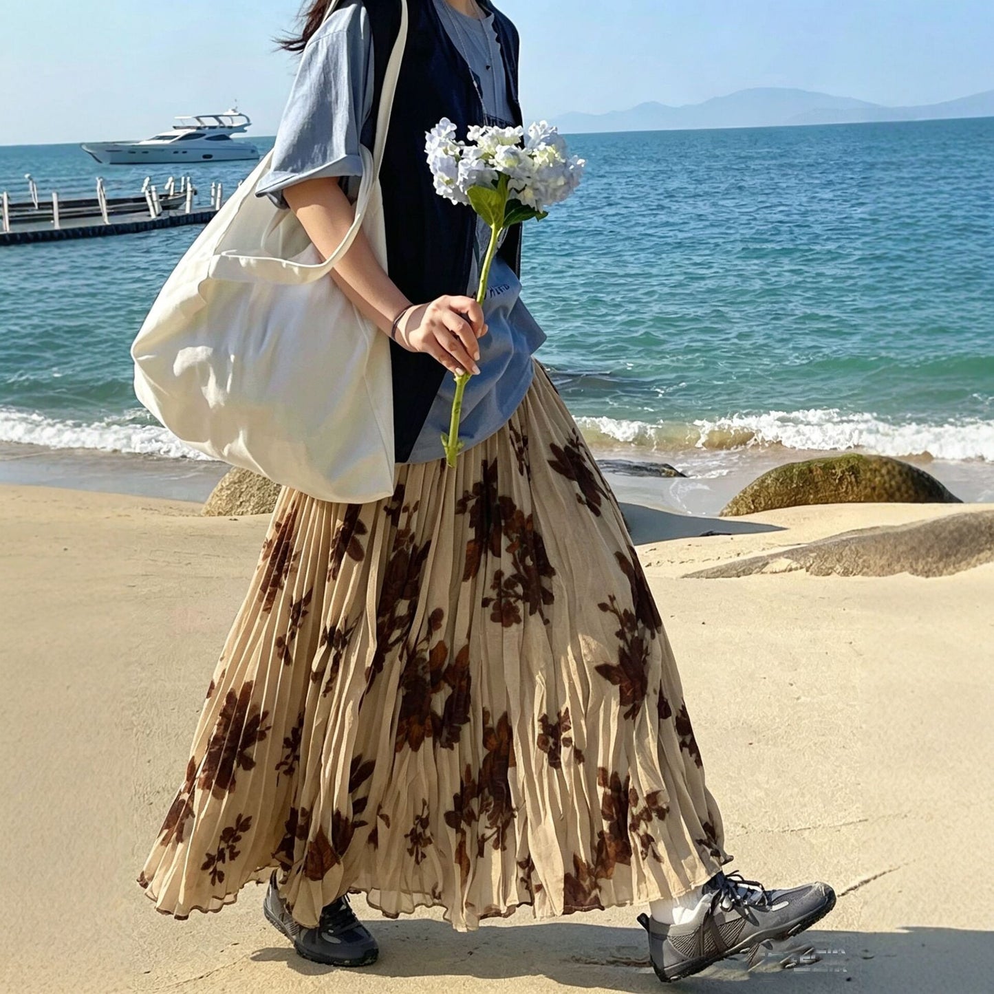 【ボトムス】花柄 スカート レディース 春夏 ハイウエスト フレア ロングスカート ゆったり 着痩せ 体型カバー 人気【SHシリーズ】