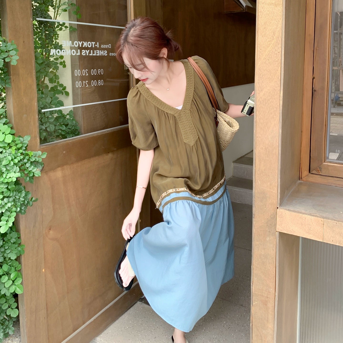 【ワンピース】夏 フレンチ ヴィンテージ  大人可愛い 配色 半袖ワンピース レディース 気質 若見え 超美しい Aラインロングドレス【JZシリーズ】