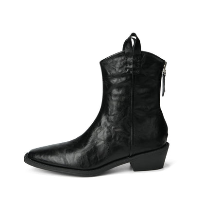 【シューズ】春 秋 冬 ポイントトゥ カウボーイブーツ チャンキーヒール ショートブーツ 【JZシリーズ】