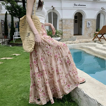 【ボトムス】フレンチ花柄シフォンスカート レディース 夏 ロング丈 フレアシルエット ハイウエスト 上品エレガント【SHシリーズ】