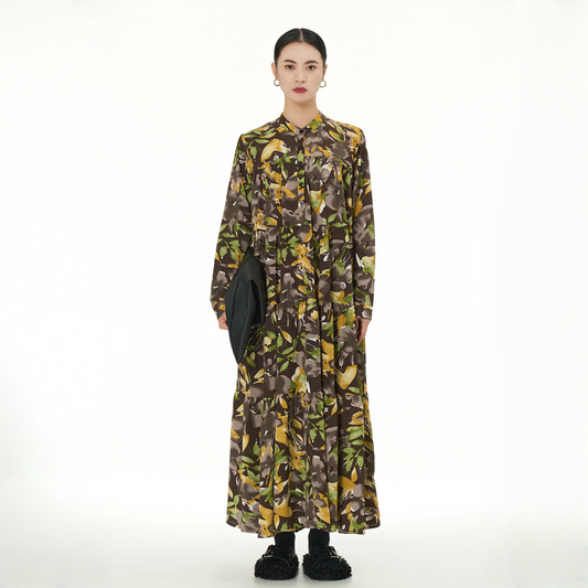 【ワンピース】春 秋 冬 花柄 プリント 長袖 ティアードワンピース 【SHシリーズ】