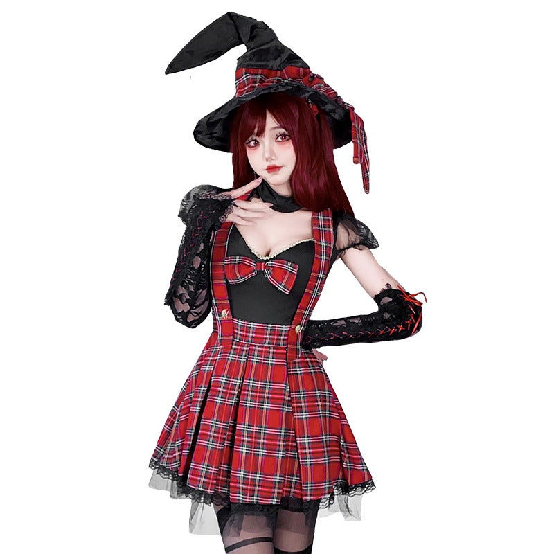 【ハロウィン】コスプレ ゴシックパンク 赤黒チェック Y2K ロック風 ワンピース ガールズグループ ステージ衣装