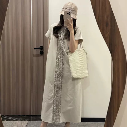 荷葉邊拼接長洋裝｜復古風寬鬆顯瘦大碼連身裙【JZ系列】