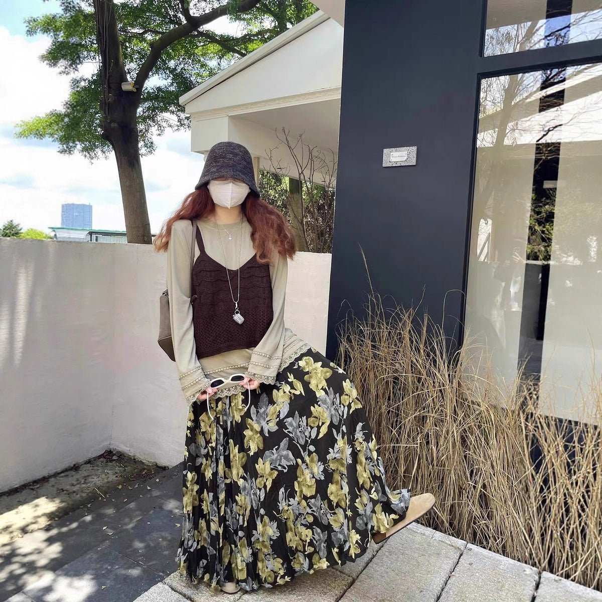 【ボトムス】春 秋 冬 ヴィンテージ風 雰囲気たっぷり 花柄スカート  【SHシリーズ】