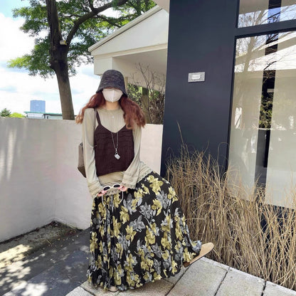【ボトムス】春 秋 冬 ヴィンテージ風 雰囲気たっぷり 花柄スカート  【SHシリーズ】
