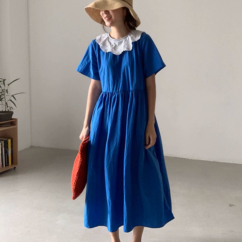 期間限定⭐️60%OFF【ワンピース】ピーターパンカラー 配色切替 ハイウエスト フレアシルエット 半袖 ワンピース 【JZシリーズ】