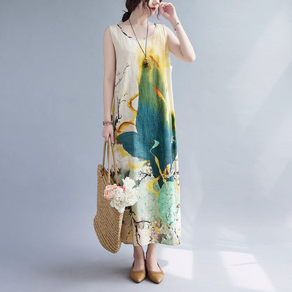 【ワンピース】夏 大きいサイズ ゆったり コットンリネン ノースリーブ タンクワンピース 上品 デイリー カジュアル【SHシリーズ】