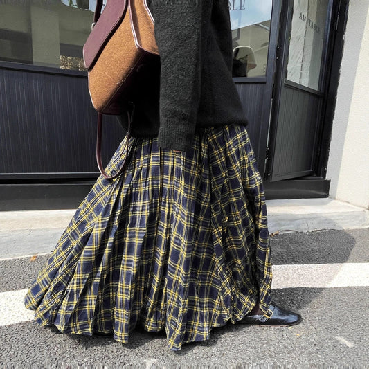 【ボトムス】秋冬新作 レディース チェック柄 ロングスカート 細見え 大人可愛い【SHシリーズ】