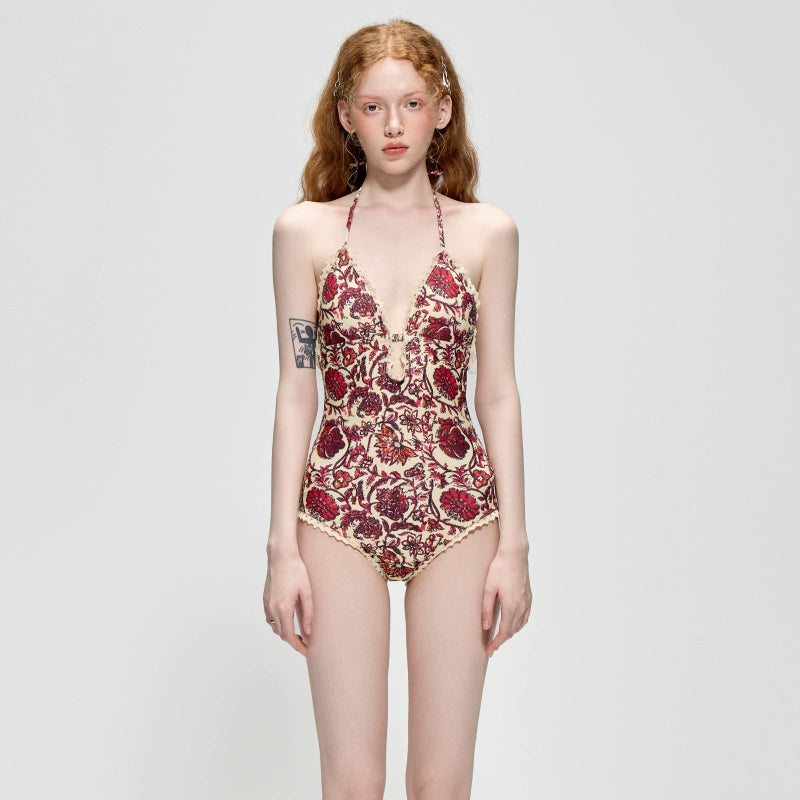 【グッズ】夏 花柄 ホルターネック ワンピース水着 リゾート・温泉・ビーチ用 レディース水着 【SHシリーズ】