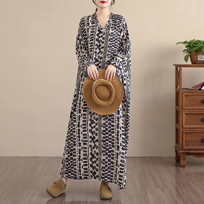 期間限定🍂60%OFF【ワンピース】レトロ花柄Vネックロングワンピース レディース 初秋新作 大きいサイズ リゾート 体型カバー シンプル【SHシリーズ】