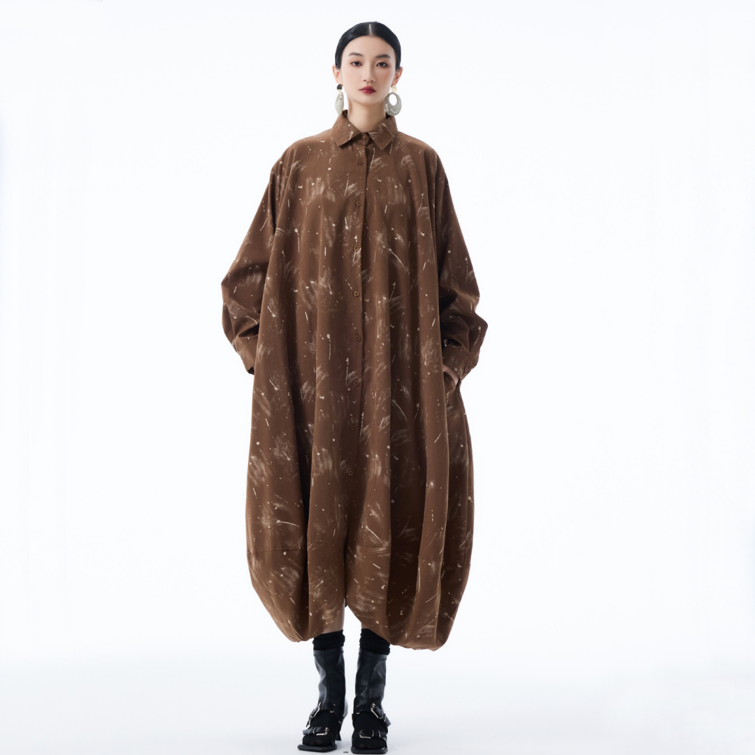 【ワンピース】春 秋 冬 体型カバー プリント 長袖 ワンピース 【AHシリーズ】