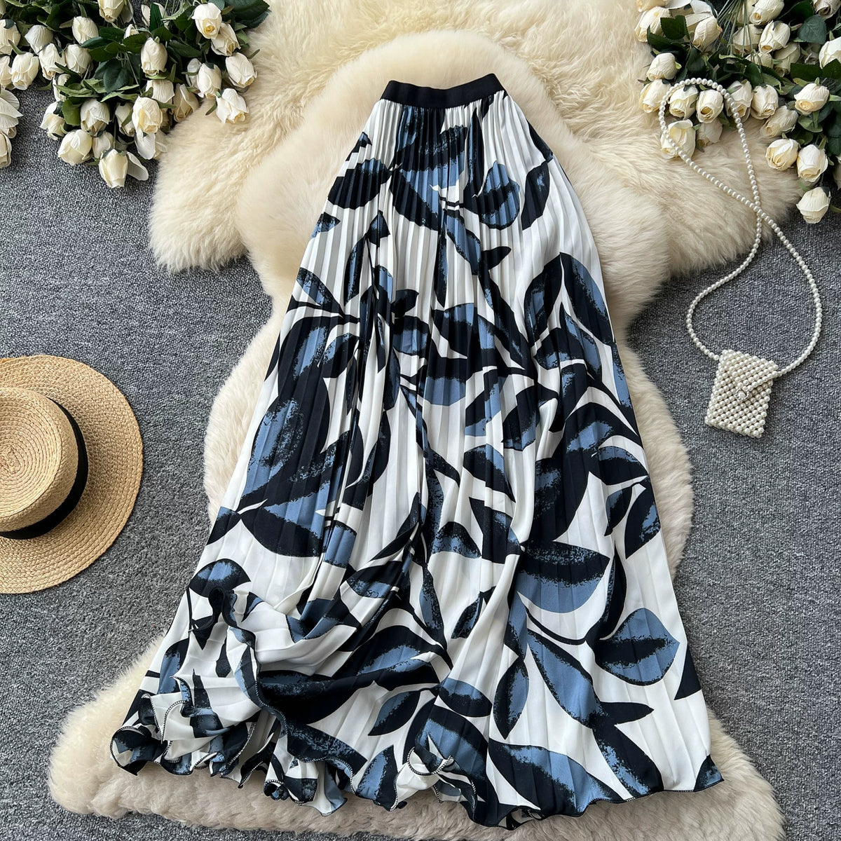 期間限定🍂60%OFF【ボトムス】フレンチ風プリントAラインプリーツスカート レディース 夏新作 ハイウエスト ミモレ丈 美シルエット 通勤 リゾート【SHシリーズ】