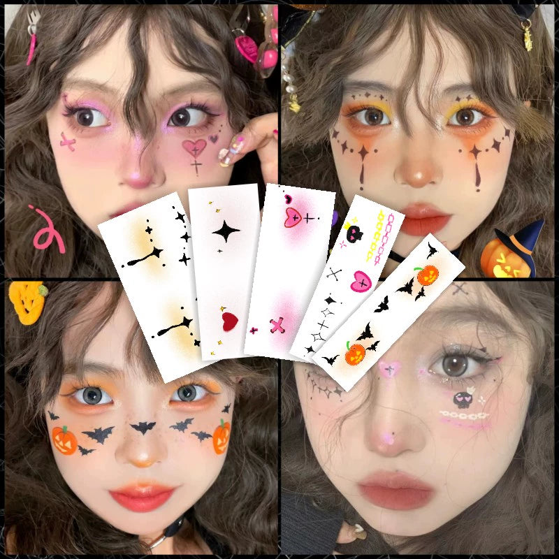 11種類【ハロウィン】ダークゴシック風 メイク用タトゥーシール ハロウィン 薔薇＆茨 フェイスステッカー ハートチーク風 メイクシール
