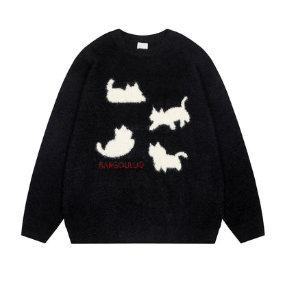 【トップス】💕ペア着用OK 🐾猫シルエット プルオーバーニット 秋冬 ユニセックス 【FCシリーズ】