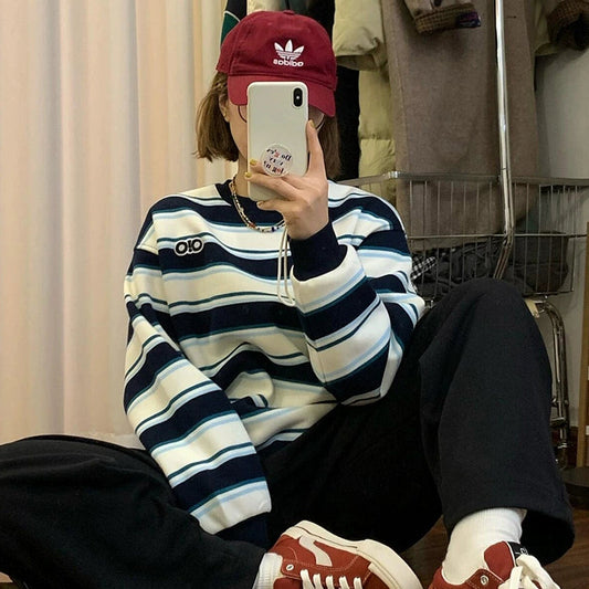 【60%OFF⭐️先行スタート！】【トップス】韓国風 ストライプ oversize 合わせやすい パーカー【FCシリーズ】