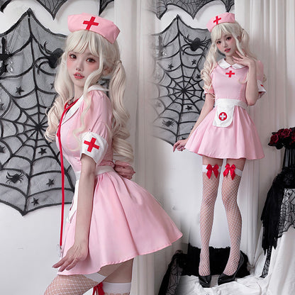 【ハロウィン】大人用コスプレ・ナース服・ピンク・日本風・セクシー・ドクターナースワンピース