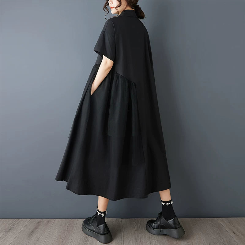 【ワンピース】春夏新作 レトロ ブラック 刺繍チュール切替 半袖ワンピース ルーズシルエット 着痩せ ロングワンピース
【SHシリーズ】