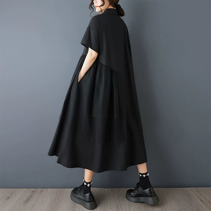 【ワンピース】春夏新作 レトロ ブラック 刺繍チュール切替 半袖ワンピース ルーズシルエット 着痩せ ロングワンピース
【SHシリーズ】