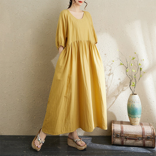 期間限定🍂60%OFF【ワンピース】シフォンレイヤードワンピース レディース 初秋新作 クルーネック ボリュームスリーブ ゆったり 体型カバー【JZシリーズ】