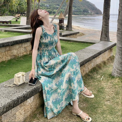 【ワンピース】夏 フレンチ風 旅行リゾート風 フラワープリント ノースリーブキャミソールワンピース【SHシリーズ】