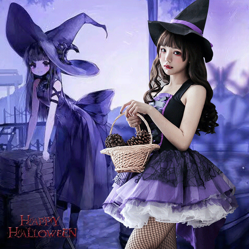 【ハロウィン】コスプレ ウィッチ ブラックデス ヴァンパイア 魔女 リボン クモの巣 レディース 衣装