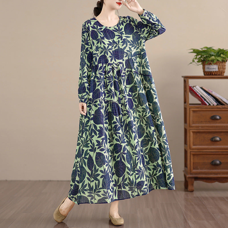 期間限定🍂60%OFF【ワンピース】花柄ワンピース レディース 春秋新作 コットン 長袖 ロング丈 フレア 大きいサイズ【SHシリーズ】