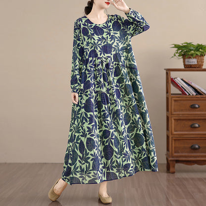 期間限定🍂60%OFF【ワンピース】花柄ワンピース レディース 春秋新作 コットン 長袖 ロング丈 フレア 大きいサイズ【SHシリーズ】