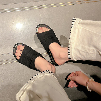 【シューズ】夏新作 リゾート風 ビーチアラン 細かいシワ デザイン フラットサンダル レディース 外履き用