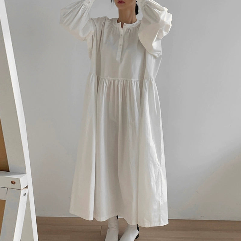 【24AW】【ワンピース】シック ラウンドネック長袖 ワンピース