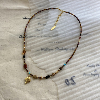 【🎁 B2G1｜先行スタート！】【グッズ】キノコ カラービーズ ネックレス 個性派デザイン 重ね付け ヴィンテージ風 ニット チョーカ