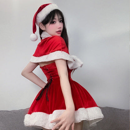 【クリスマス】セクシー コスチューム レディース 秋冬 保温 ワンピース うさぎ 女郎風 ハルタネック ケープ付き