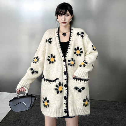 【トップス】春 秋 冬 フラワー ニット アウター ニット セーター 【AHシリーズ】