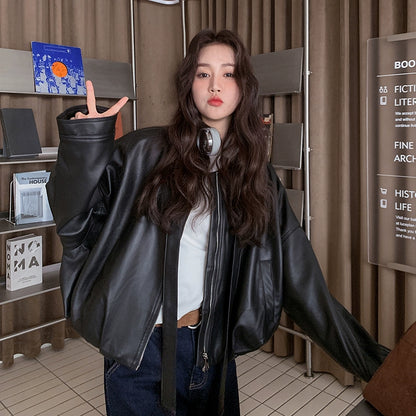 アウター】 アメリカンヴィンテージ風 PUレザージャケット ゆったり