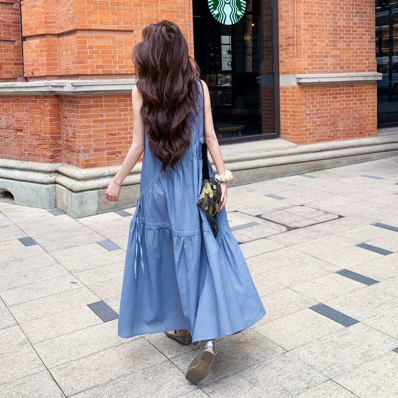 【ワンピース】夏新作 フレンチ気質 ギャザー＆リボンデザイン ノースリーブワンピース【SHシリーズ】