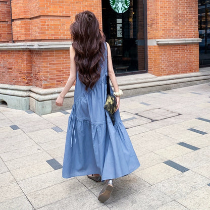 【ワンピース】夏新作 フレンチ気質 ギャザー＆リボンデザイン ノースリーブワンピース【SHシリーズ】