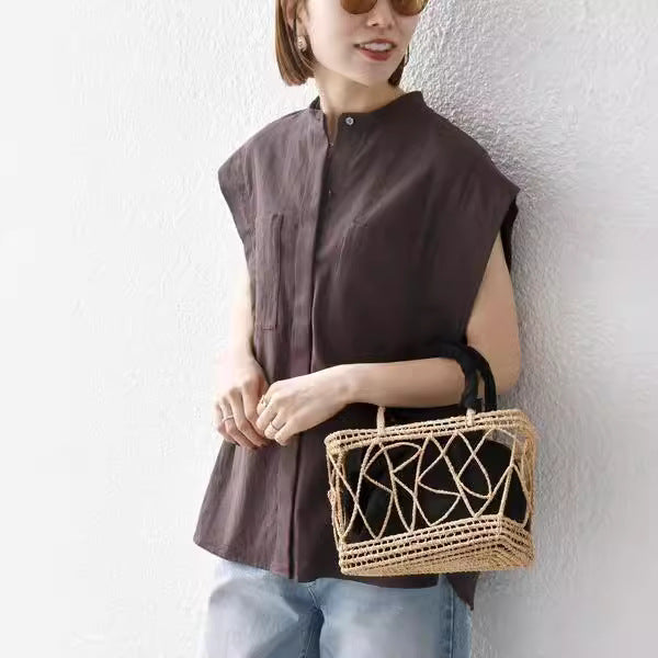 【トップス】夏 立襟 コットン 日焼け止め シャツ