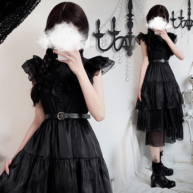 【ハロウィン】 コスプレ 悪魔 魔女 暗黒系 レース  ウィンズデイ ヴァンパイア ワンピース レディース