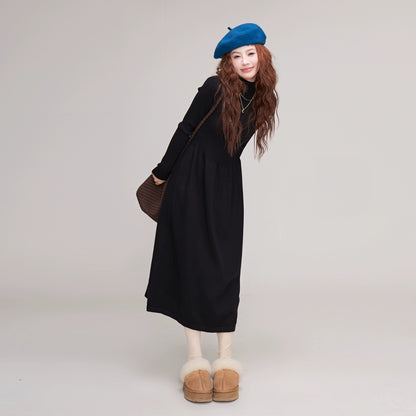 【ワンピース】万能インナーワンピース！ ニット長袖ワンピース レディース 秋冬 体型カバー ミディ丈【JZシリーズ】