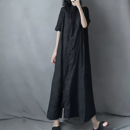 【ワンピース】シャツワンピース レディース 春夏 襟付き ロングワンピース 半袖 ゆったりシルエット【JZシリーズ】