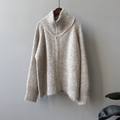 【トップス】春 秋 冬 もっちり ハイネック こなれ感 ジップ セーター 【SNシリーズ】