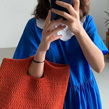 期間限定⭐️60%OFF【ワンピース】ピーターパンカラー 配色切替 ハイウエスト フレアシルエット 半袖 ワンピース 【JZシリーズ】