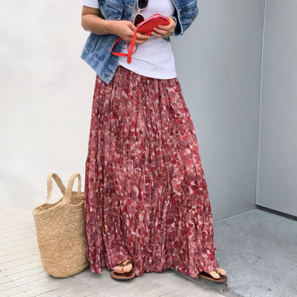 【ボトムス】リゾート風 花柄 スカート レディース 夏 ロングスカート ハイウエスト フレア プリーツ ゆったり【SHシリーズ】