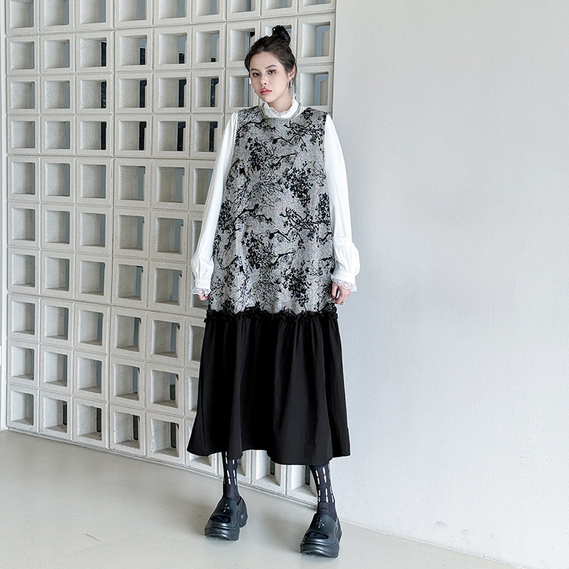 【ワンピース】春 秋 冬 レトロ 細見え ジャカード切替 ノースリーブ ワンピース 【AHシリーズ】