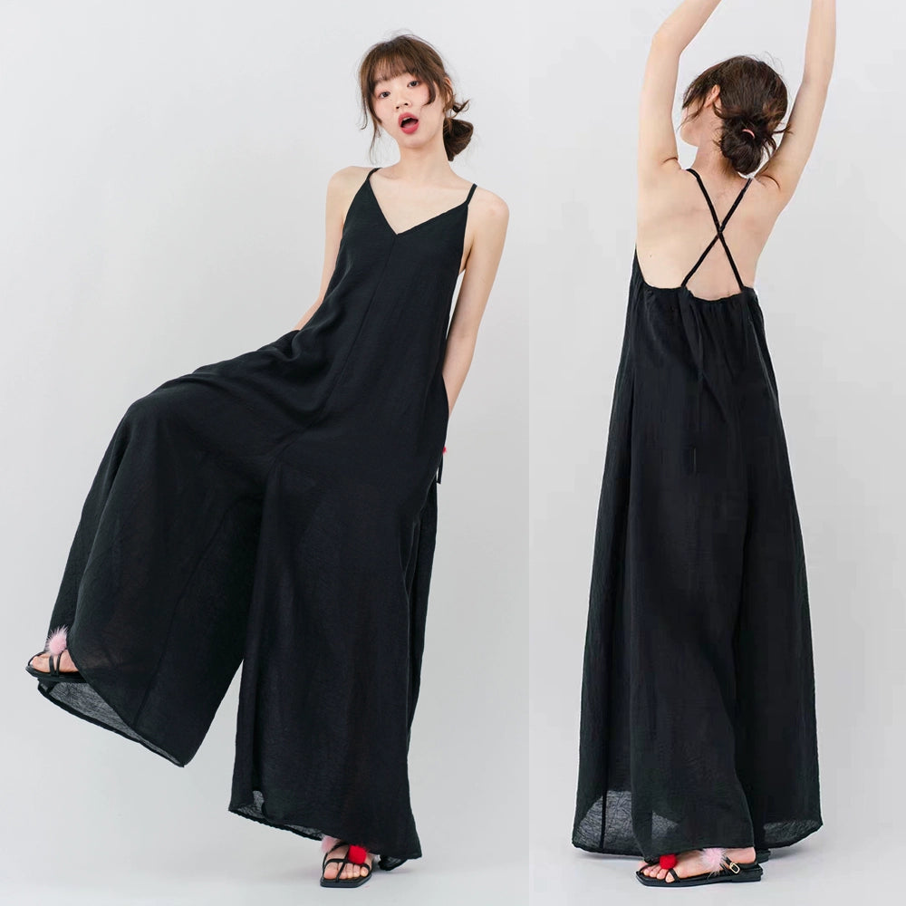 【ボトムス】ミニマルでおしゃれなオーバーサイズ 夏用 ゆったり涼しい キャミソールオールインワン