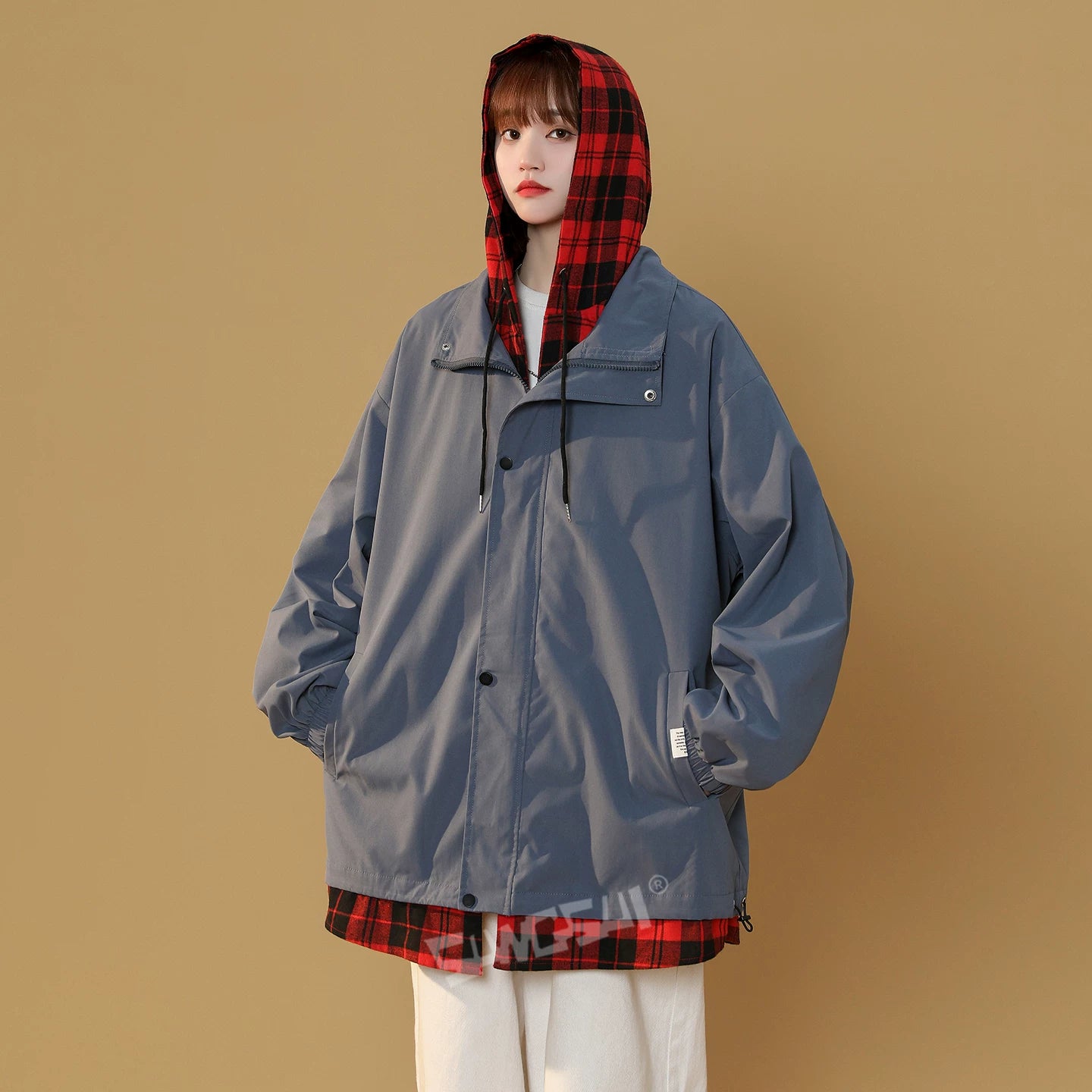 【アウター】レイヤード風 ゆったり 配色 ジップアップ スポーツ ジャケット レディース【FCシリーズ】