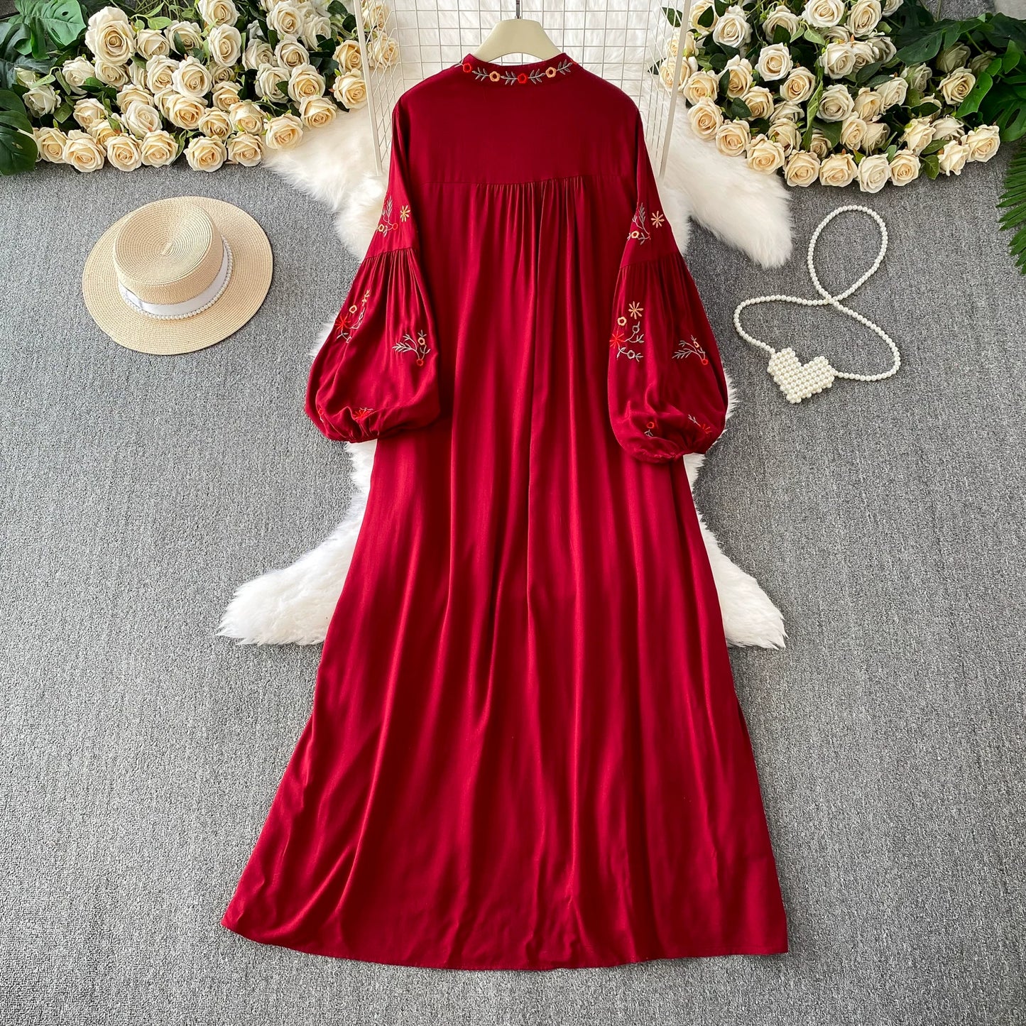 【60%OFF⭐️早い者勝ち】【ワンピース】刺繍 バルーンスリーブ エレガント 長袖 ワンピース 【SHシリーズ】