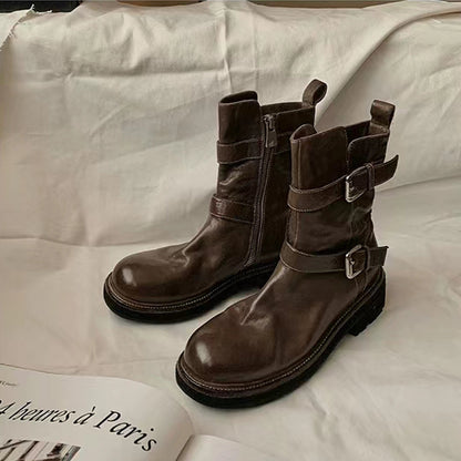 【シューズ】春秋冬 レトロ ヴィンテージ加工 ブーツ シューズ