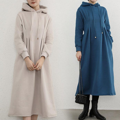 【24AW】【ワンピース】秋冬 裏起毛 フード付き 着痩せ 長袖ワンピース