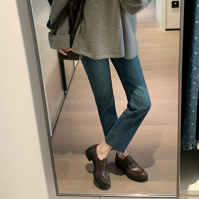 【シューズ】秋新作 イギリス風 ヴィンテージ シューズ レディース 丸トゥ ソフトレザー 太ヒール ローファーパンプス