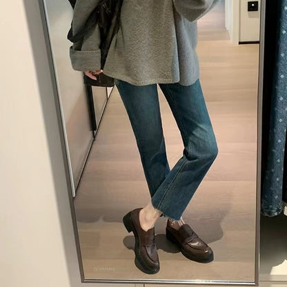 【シューズ】秋新作 イギリス風 ヴィンテージ シューズ レディース 丸トゥ ソフトレザー 太ヒール ローファーパンプス